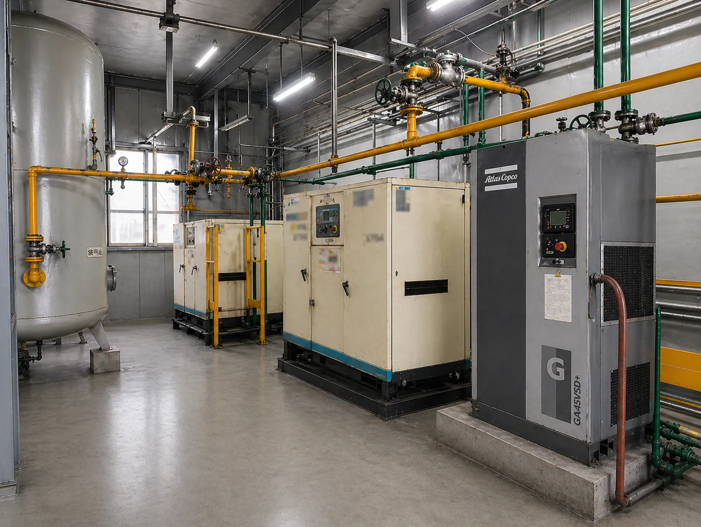 高雄鋼鐵廠空壓機汰舊換新案例，導入Atlas Copco GA45VSD+變頻空壓機，提升能源效率並降低電費
