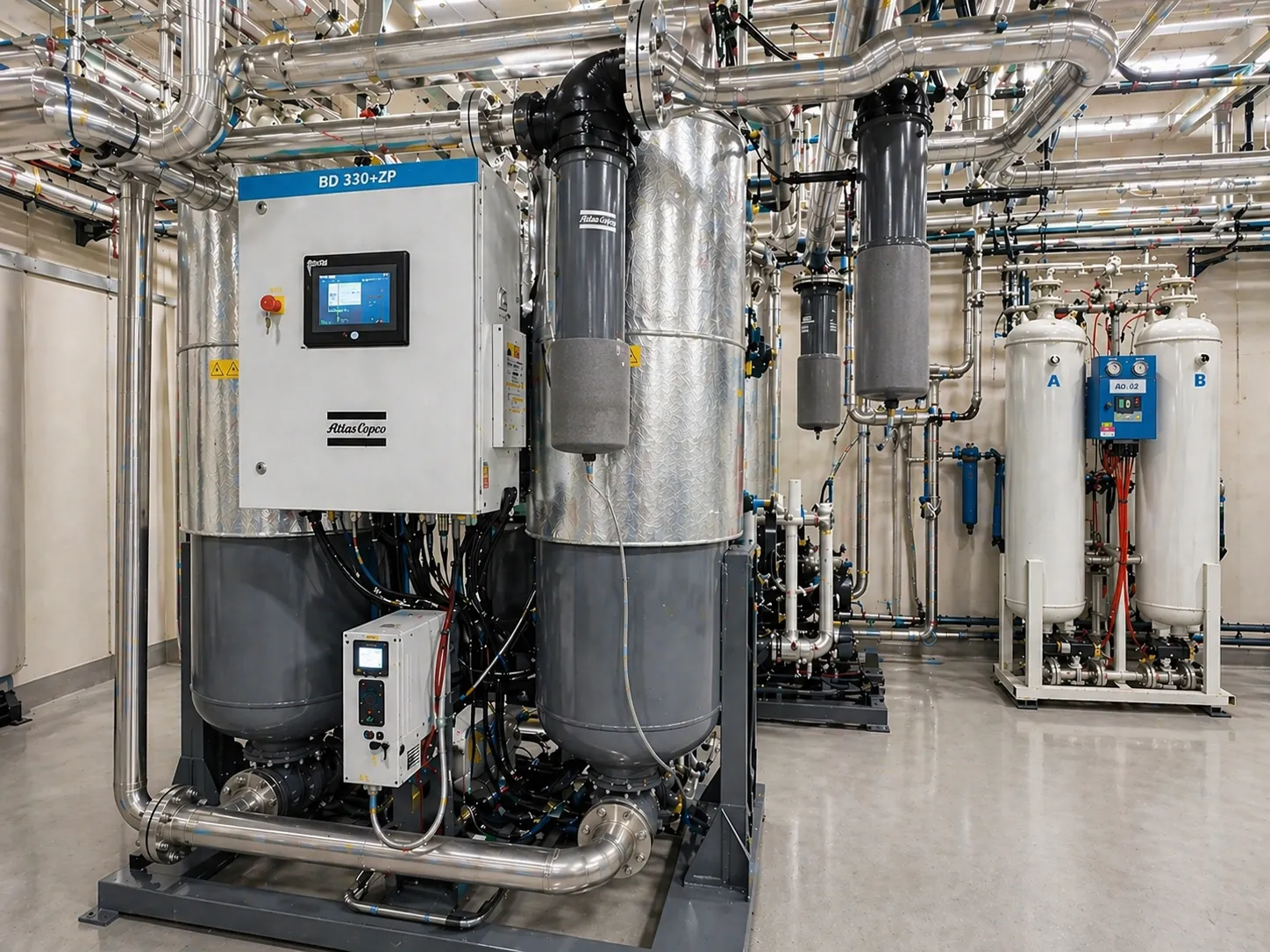無耗氣吸附式乾燥機節能升級|BD330+ZP 應用案例 Atlas Copco BD330+ZP 無耗氣吸附式乾燥機|0%耗氣節能方案